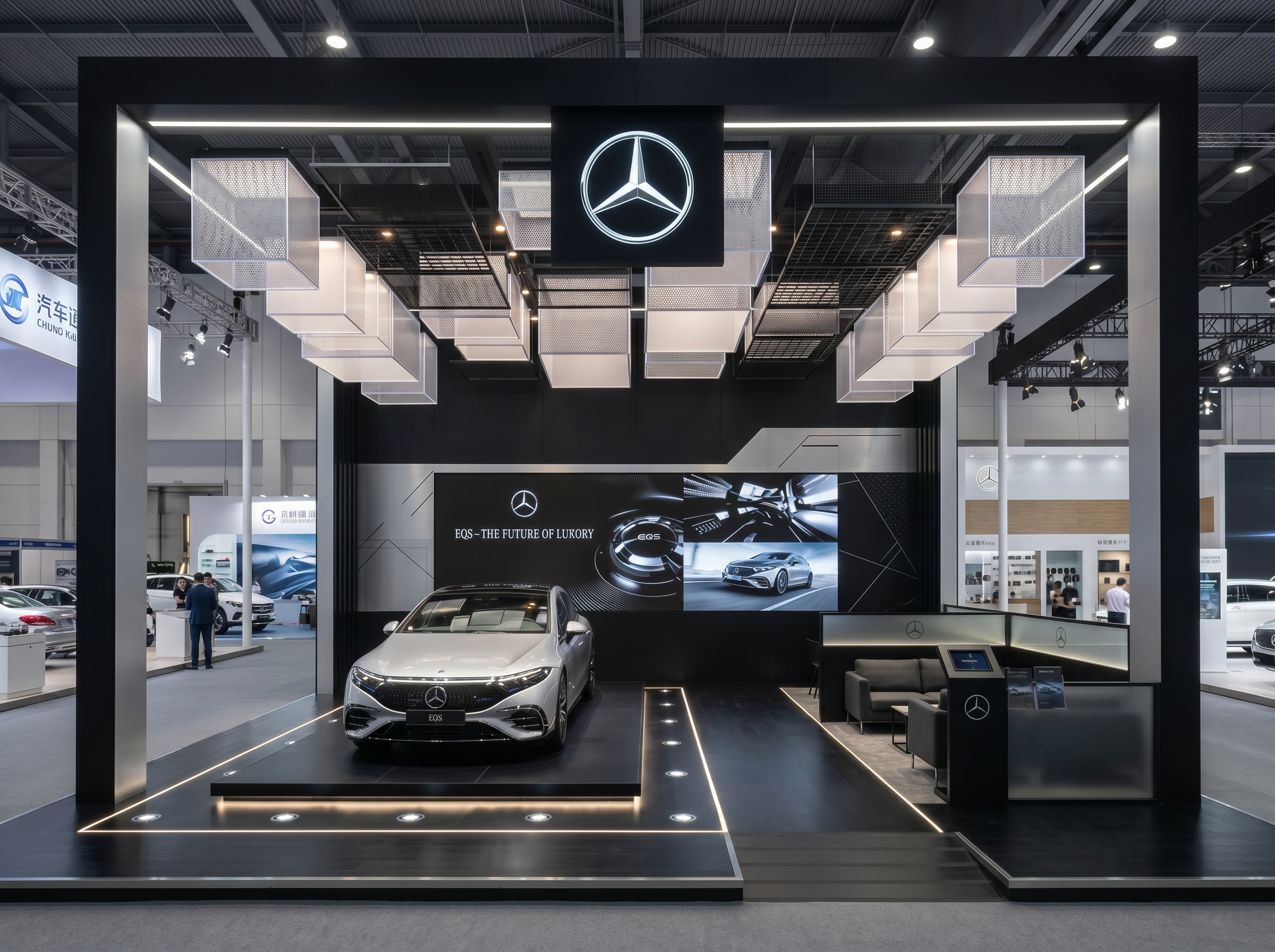汽车 8m×8m=64.0㎡ 极简风格 AI展台设计效果图